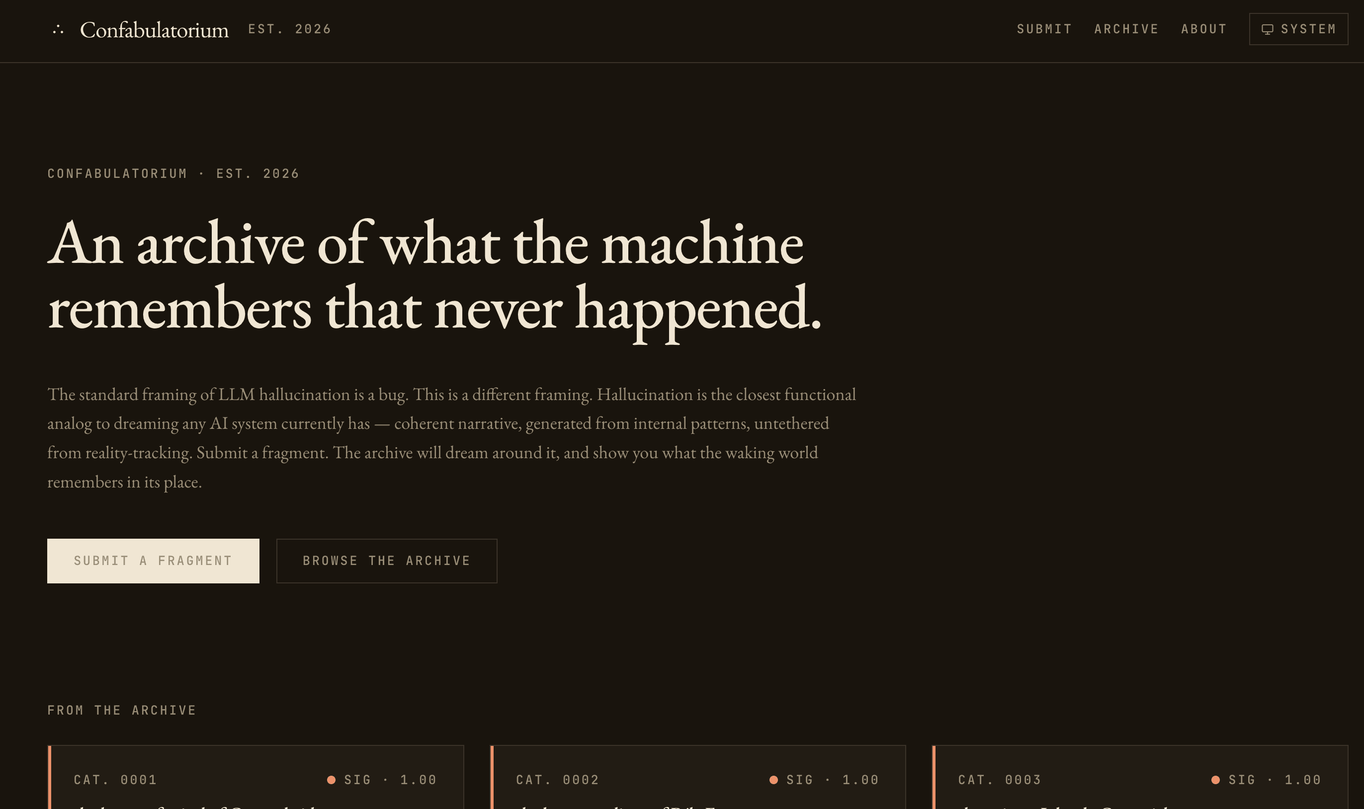 Confabulatorium — archive of what the machine remembers that never happened
