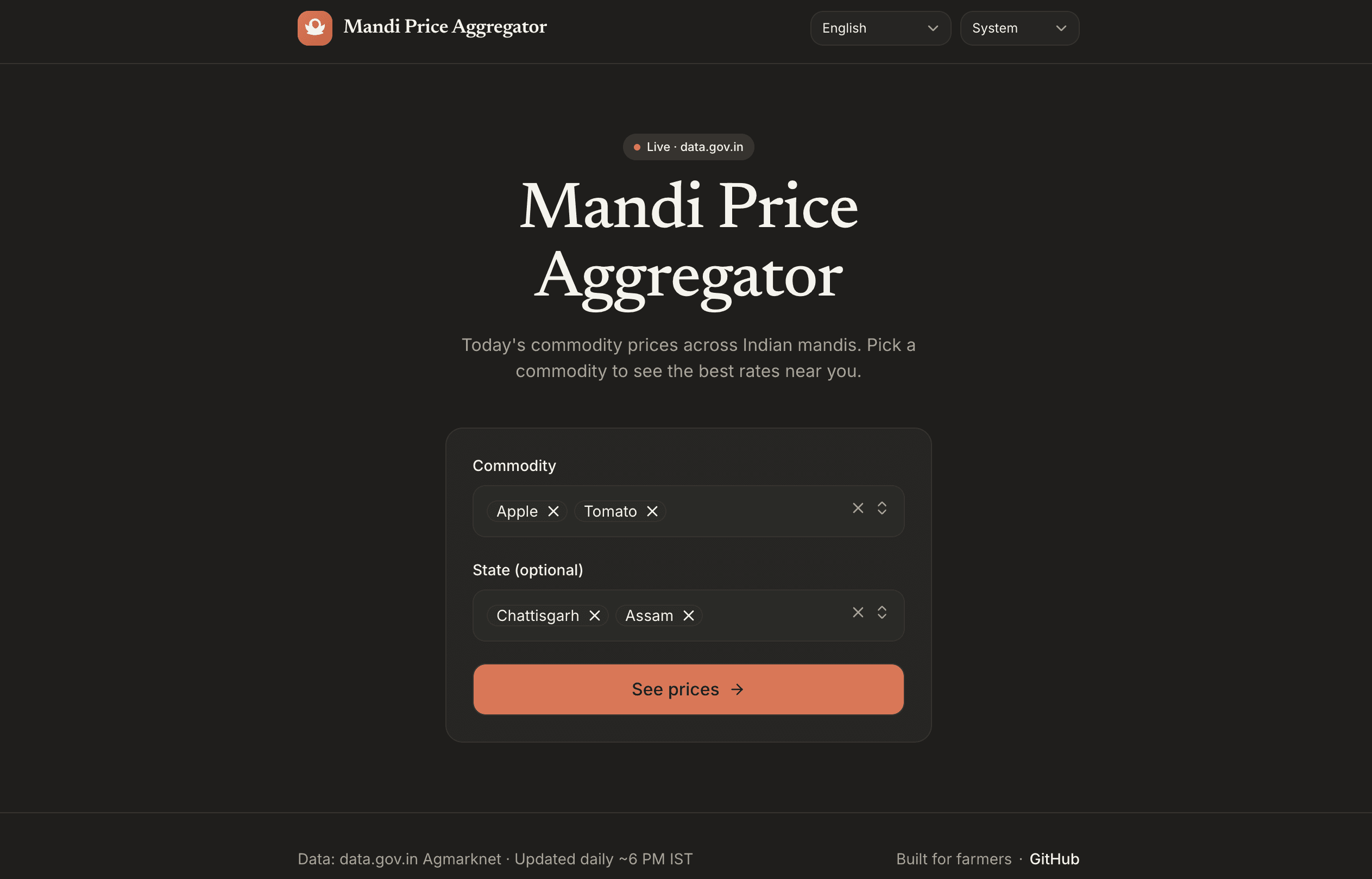 Mandibazar — India mandi commodity price tracker